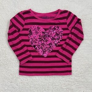 Joe Fresh Pink and Brown Striped Sequin Heart Tee
